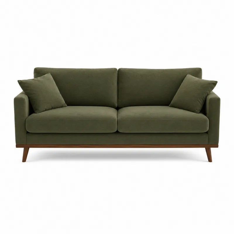 Sofa dwuosobowa z poduszkami zielona tapicerowana bawełną 180 cm