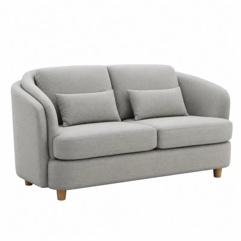 Sofa z szarej tkaniny z dwiema poduszkami 160x80x75 cm