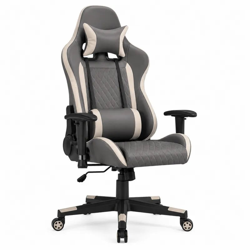 Krzesło gamingowe ergonomiczne skóra ekologiczna szare/beżowe 70x70x130 cm