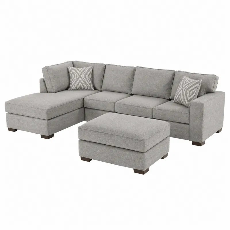 Narożna sofa modułowa z pufą, szara tkanina poliestrowa