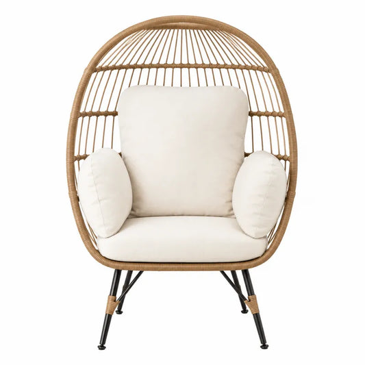 Fotel ogrodowy z poduszkami rattan metal beżowy