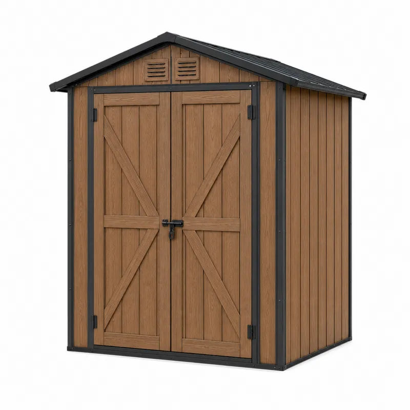 Domek ogrodowy z polietylenu i stali brązowo-czarny 185x152x226 cm