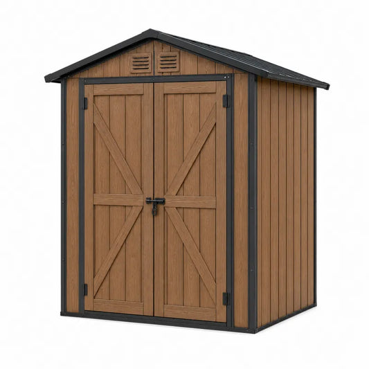 Domek ogrodowy z polietylenu i stali brązowo-czarny 185x152x226 cm