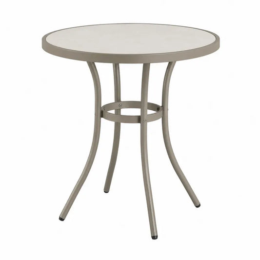 Stół ogrodowy metalowy szkło hartowane beżowy 80 cm