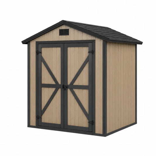 Domek ogrodowy z drewna i metalu 200x150x220 cm beżowy/czarny