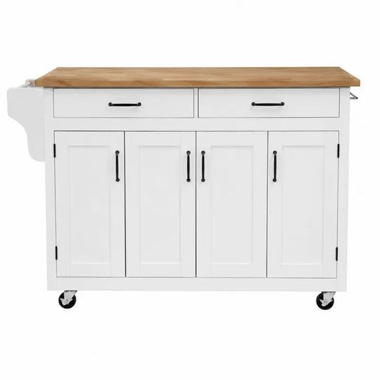 Wózek kuchenny drewniany blat 122 cm biały