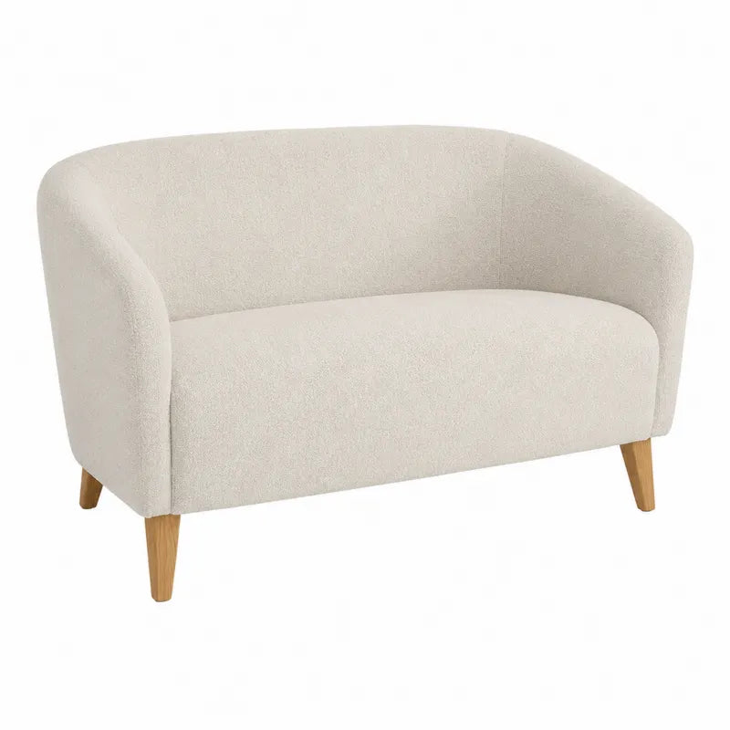 Dwuosobowa sofa tkaninowa beżowa z nogami z drewna dębowego