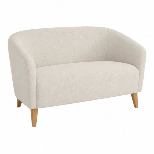 Dwuosobowa sofa tkaninowa beżowa z nogami z drewna dębowego