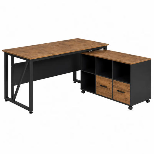 Biurko narożne z szafką MDF i stalowe 140cm