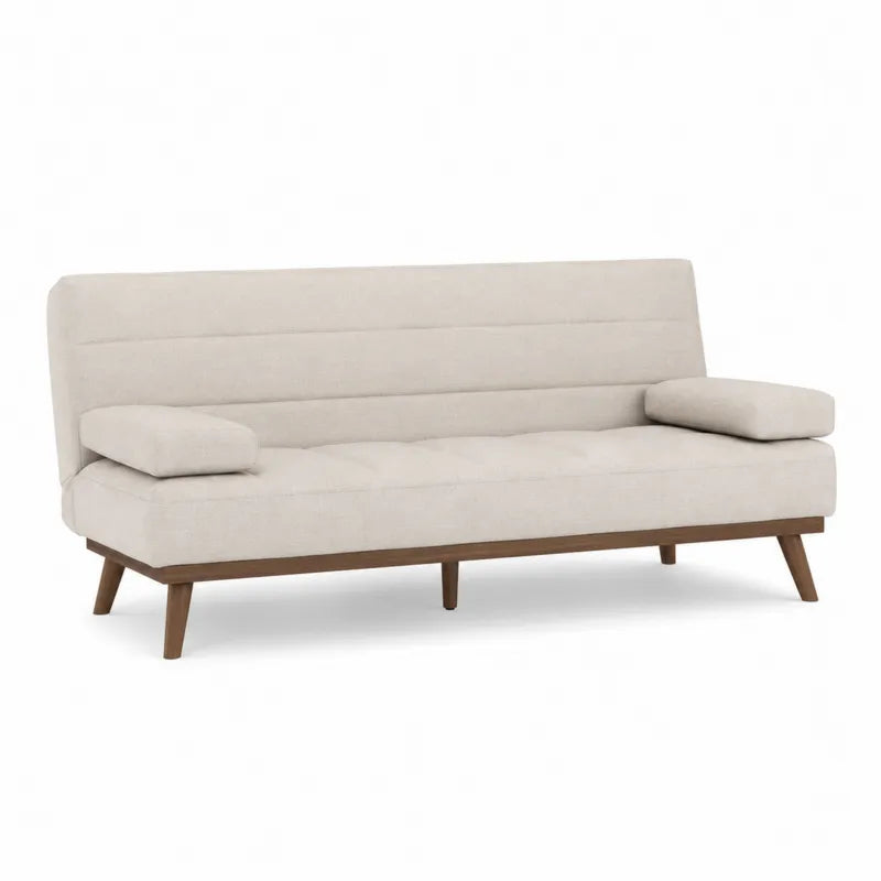 Sofa rozkładana z tkaniny i drewna 220x85x75 cm beżowa