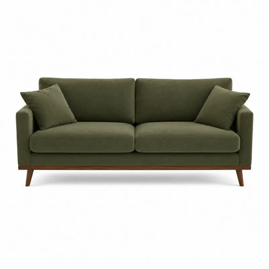 Sofa dwuosobowa z poduszkami zielona tapicerowana bawełną 180 cm