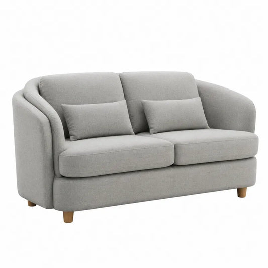 Sofa z szarej tkaniny z dwiema poduszkami 160x80x75 cm