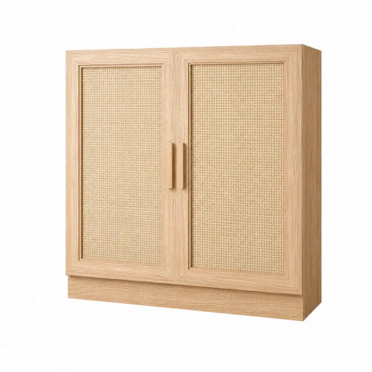 Szafka drewniana z rattanowym panelem 90x40x100 cm