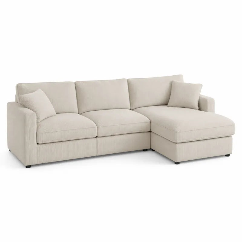Narożna sofa modułowa z szezlongiem prawostronnym beżowy poliester