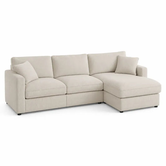 Narożna sofa modułowa z szezlongiem prawostronnym beżowy poliester